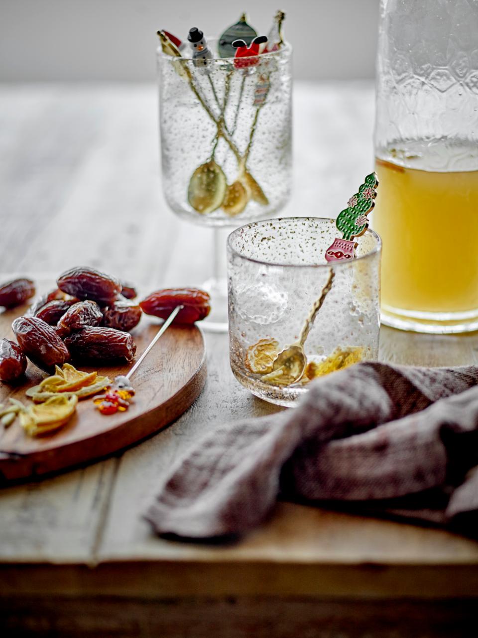 Cocktailgabeln Feliz, 4er Set, 4 Glasmotive, Schneemann, Lebkuchenmann, Weihnachtsmann