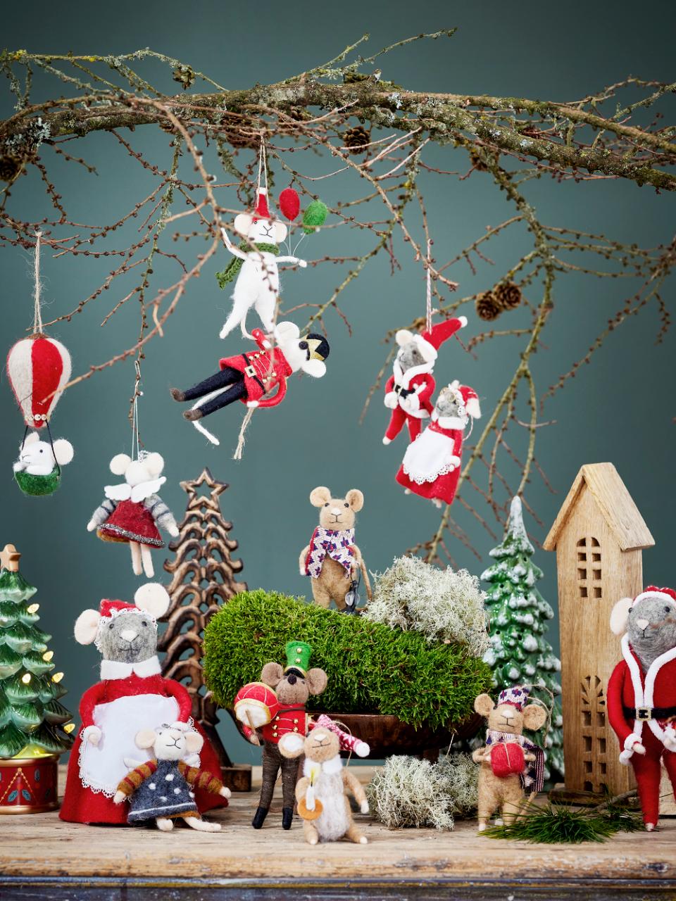 Mauspärchen, Ornament Peo, 2 weiße Mäuse, in Kleidung, Weihnachtsoma-u. Opa, groß