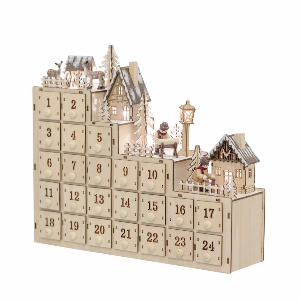 3D Kalender Richie, Holzfäller, Rentiere, Holzboxen, beleuchtet