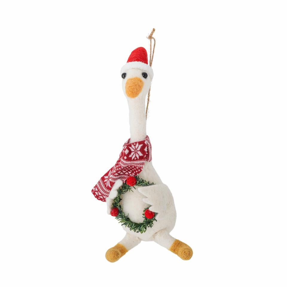 Filzgans, Ornament Arlo, weiße Gans, Weihnachtskranz