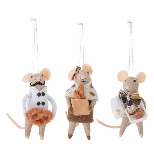 Maustrio, Ornament Peo, 3 beige Mäuse, Brezel, Baguette, Wein