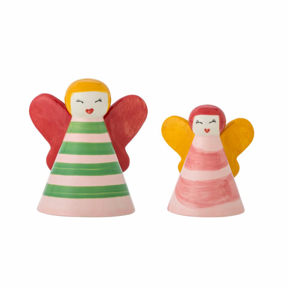 2er Set, Deko Caramella, 2 Engel, rote & gelbe Flügel, Steingut