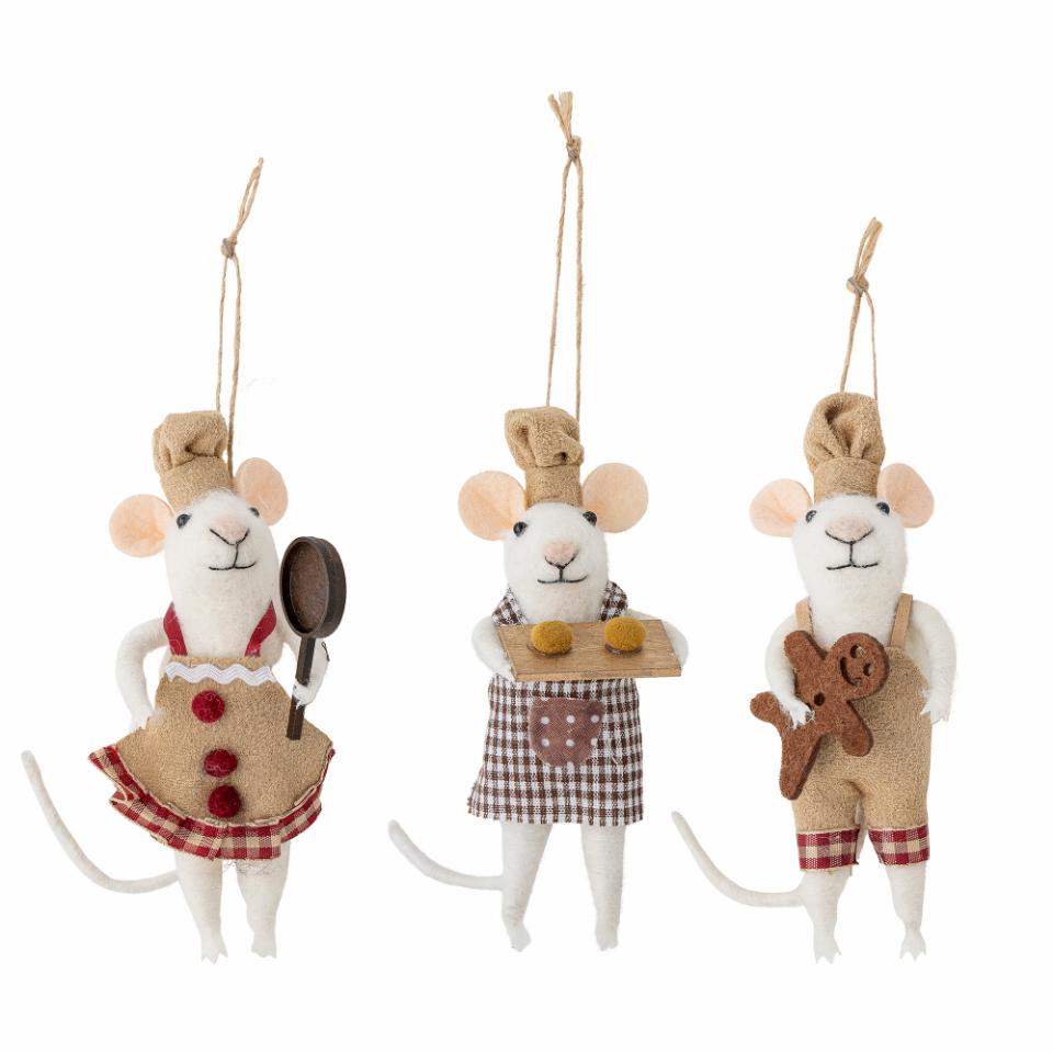 Maustrio, Ornament Peo, 3 weiße Mäuse, Pfanne, Tablett, Lebkuchen