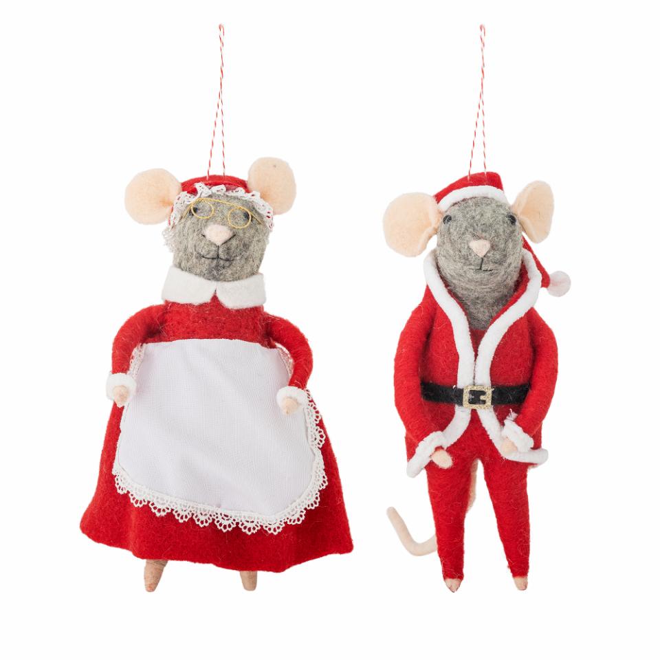 Mauspärchen, Ornament Peo, 2 weiße Mäuse, in Kleidung, Weihnachtsoma-u. Opa, groß