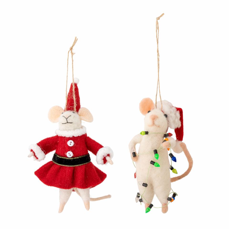Mauspärchen, Ornament Peo, 2 weiße Mäuse, Tanzmaus & Lichterkette