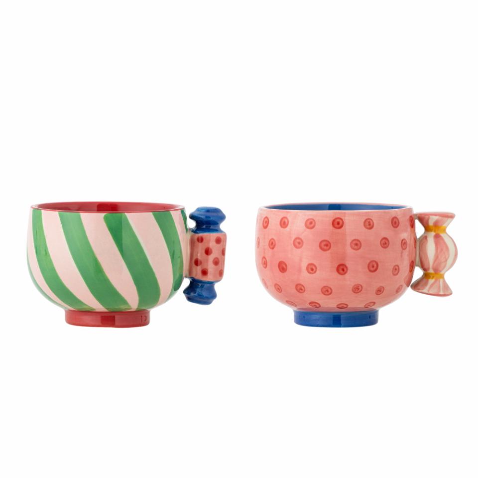 Tasse Caramella, 2er Set, bunt, Bonbon-Griffe, Steingut