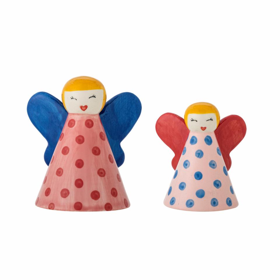 2er Set, Deko Caramella, 2 Engel, blaue & rote Flügel, Steingut