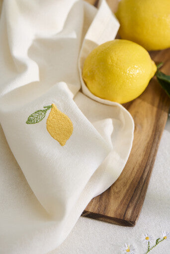 Stoffserviette Summer Vibes, Zitrone, leinenfarben 40x40cm