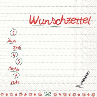 Servietten Set, quadratisch, Wunschzettel 33 x 33 cm, 20 Stück