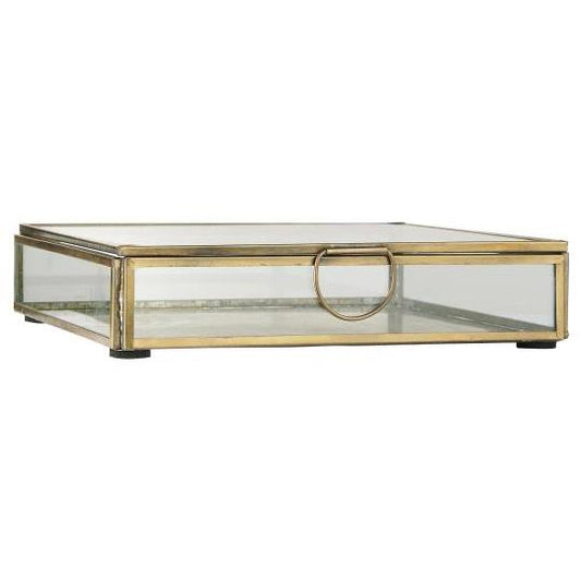 Vintage Glas Box, Serviettenbox, Schachtel aus Glas und Metall, gold, quadratisch