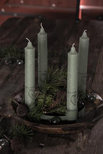 dicke Kerze, rustikale Kerze, Altarkerze, 25cm, staubig grün