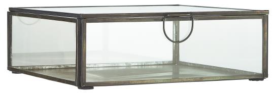 Vintage Glas Box, Serviettenbox, Schachtel aus Glas und Metall, schwarz, quadratisch, groß