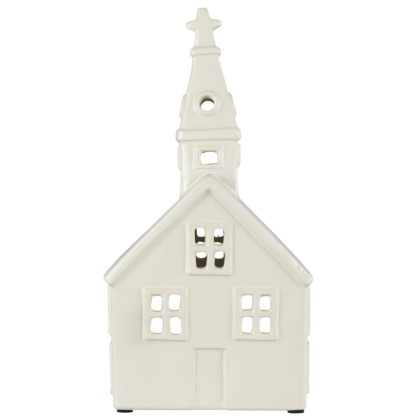 Skandinavisches Kerzenhaus: Kirche hoch, weiß
