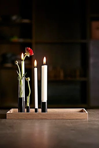 Kerzentablett De Luxe, magnetische Kerzenhalter, helle Eiche, Halter schwarz